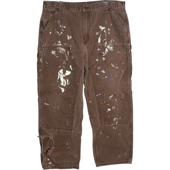 Vintage Carhartt double knee pants brown Cargo thrashed Workwear 38 x 30 USA - Picture 1 of 5